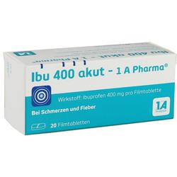 Eine Packung Ibu 400 akut von 1 A Pharma mit 20 Schmerztabletten.